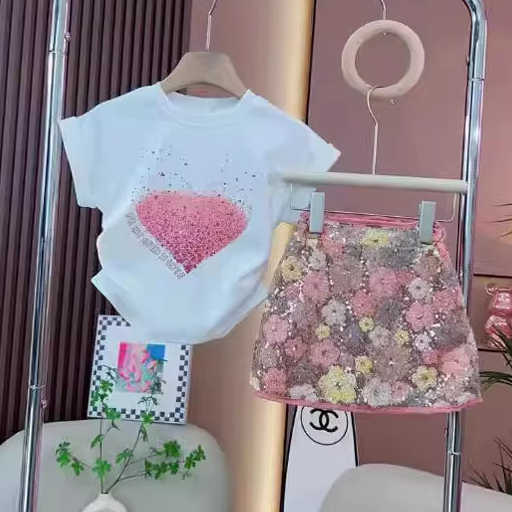 Girls' Fashion Summer 2-Piece Suit Short Sleeve T-Shirt and Skirt 
