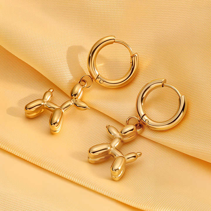 Cute 18K Gold Plated Stainless Steel Dog Earrings 