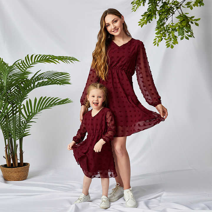 Children's Clothing from Seller Long Sleeve Chiffon Dress for Mother and Child Matching Outfits 