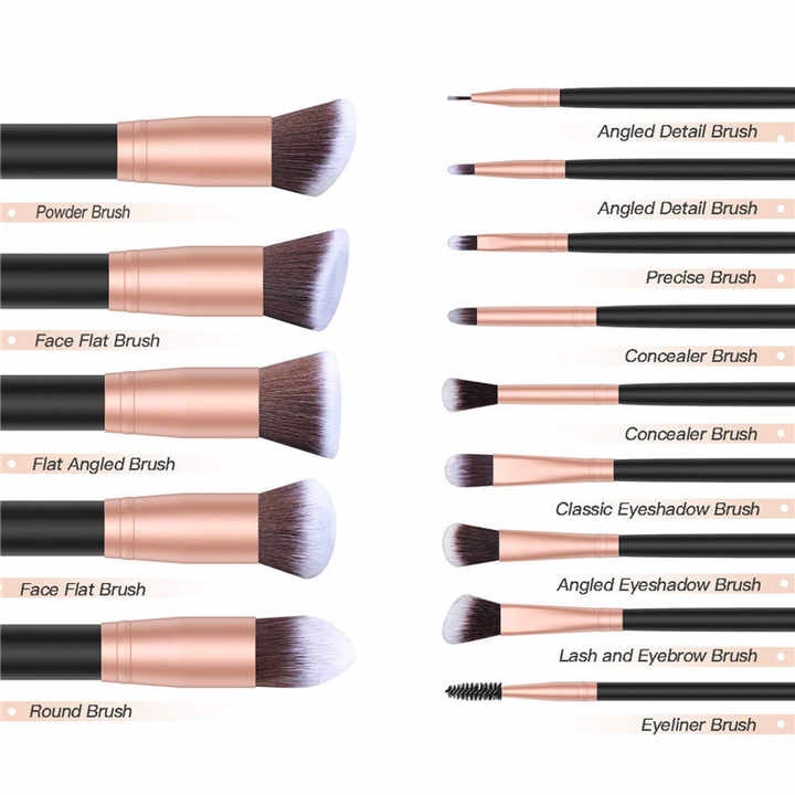 Makeup Brush Full Set High Qualityمجموعة كاملة من 14 فرشاة مكياج نباتية احترافية