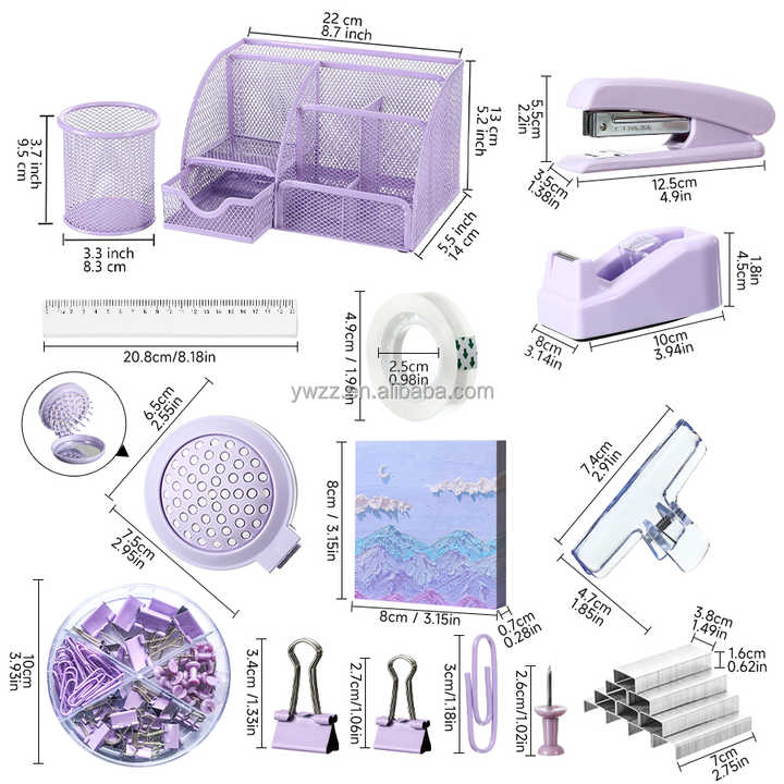 Purple Pink Green Metal Desk-Accessory Set 