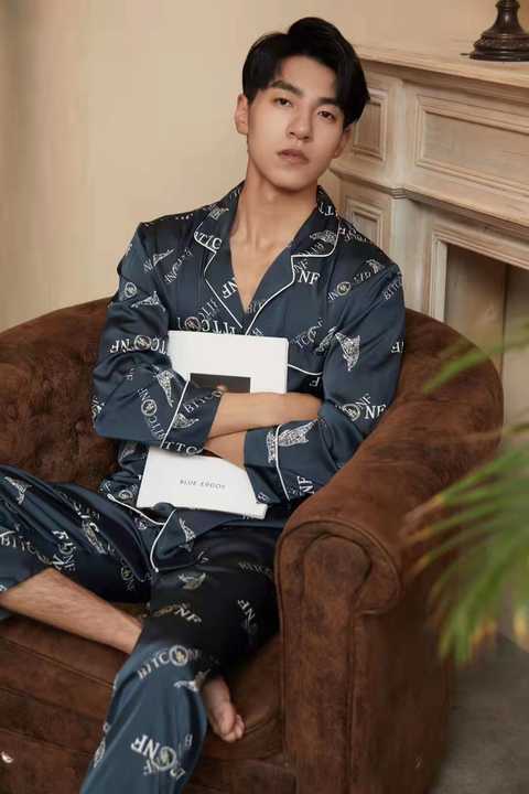 Men's Luxury Silk Satin Pajamas with Sleeves 
