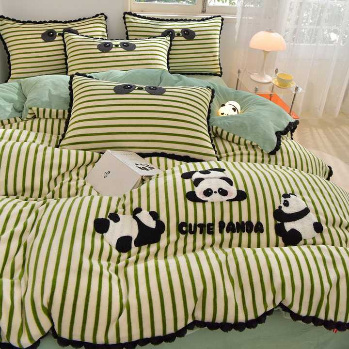 New Winter Striped Velvet Bedding Set 4 Pieces Thick 