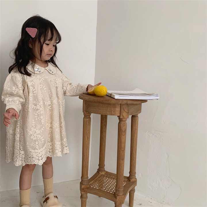 Girls' Dresses Autumn Kids Lapel Lace 