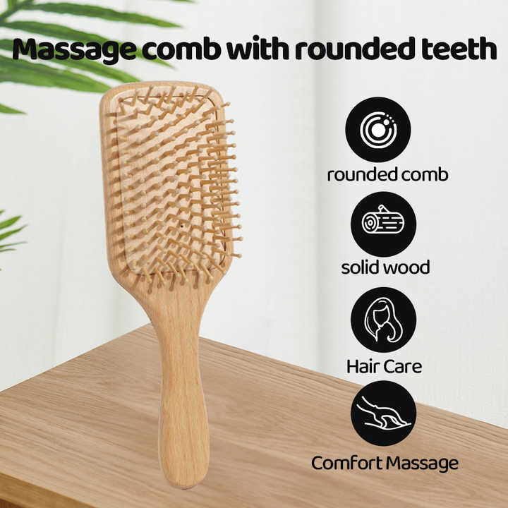 Wooden Air Cushion Massage Comb For Women - Wide Tooth Therapeutic Tool with Large Personality, Cylindrical Hairbrush 