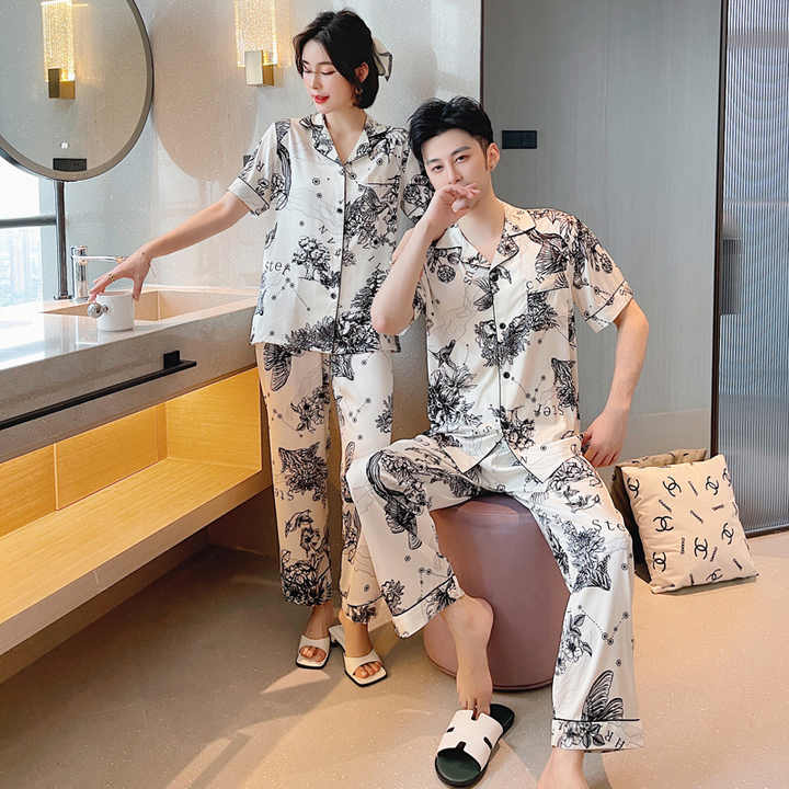 Summer New Ice Silk Couple Pajamas 