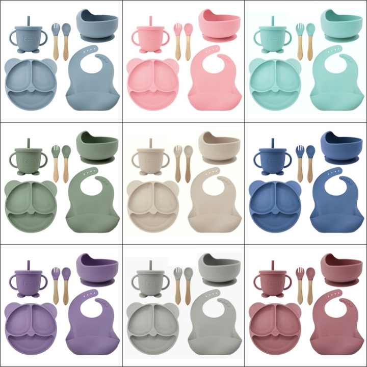 أطباق عشاء مخصصة على شكل دب، مرايل . Custom bear dinner plates, aprons