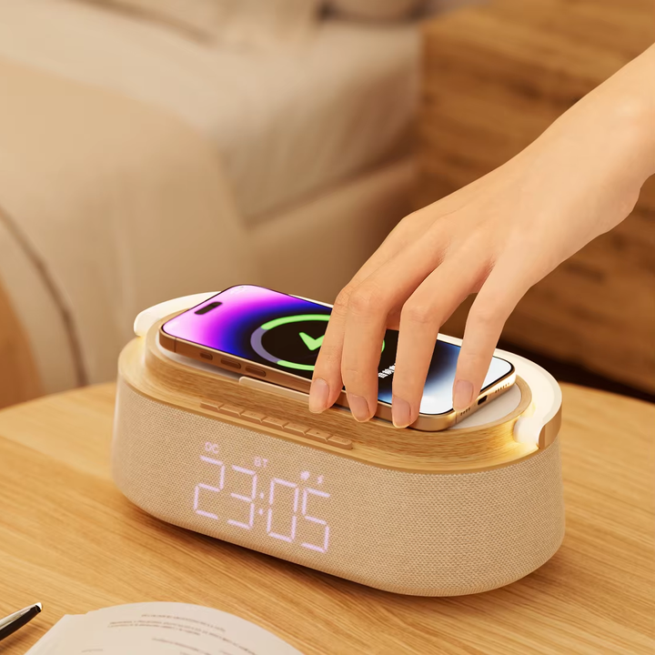 KUANGXIANG 6 in 1 15W Magnetic Wireless Charger, Blue Tooth Alarm Clock, Popular Beauty Toolsشاحن لاسلكي مغناطيسي من KUANGXIANG 6 في 1 بقدرة 15 وات ، ساعة إنذار بالأسنان الزرقاء ، أدوات جمالية رائجة