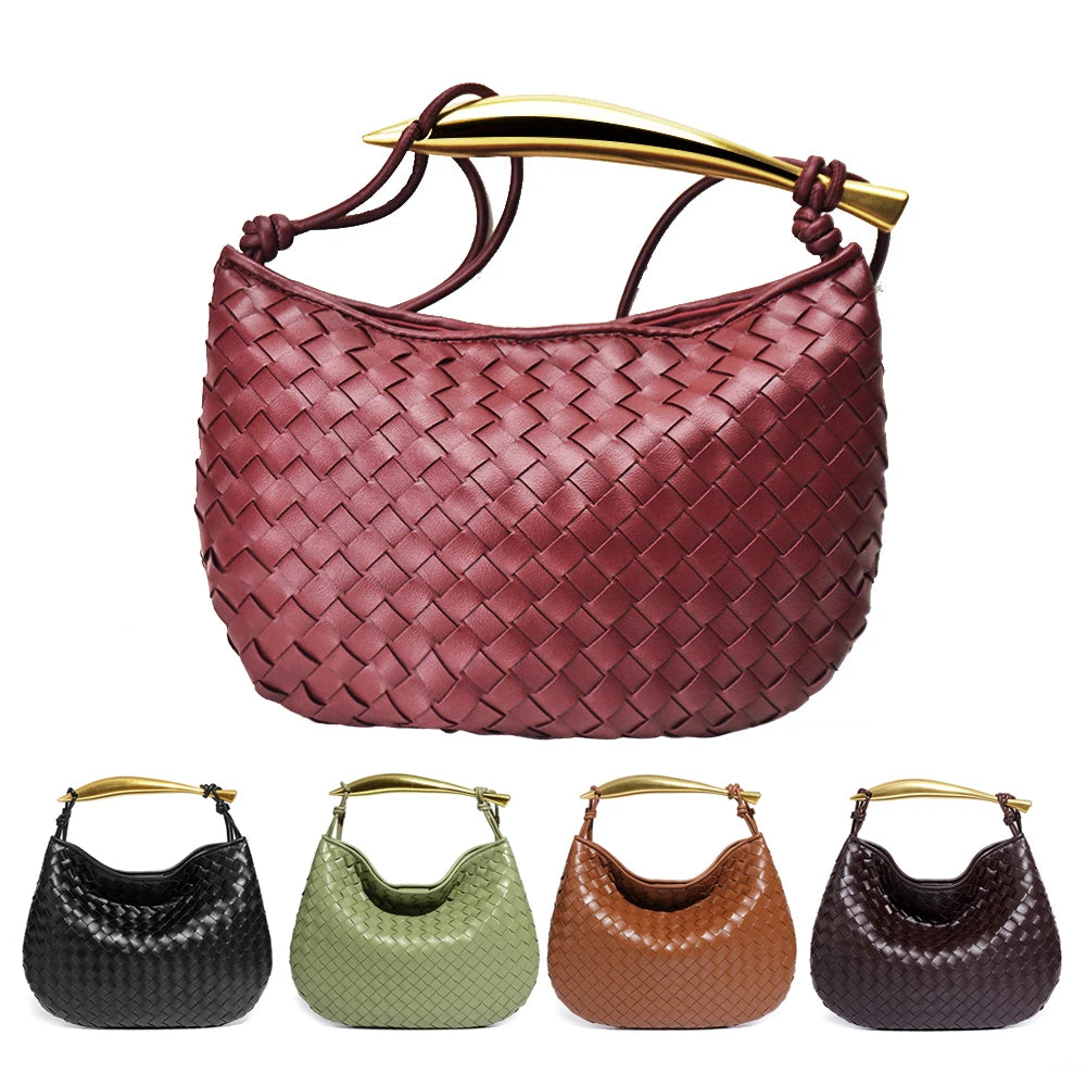 Woven leather handbags for women 