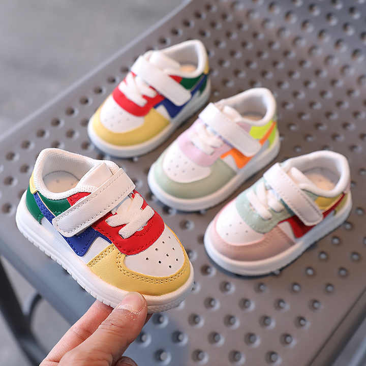Flat, casual, leather, children's sneakers 