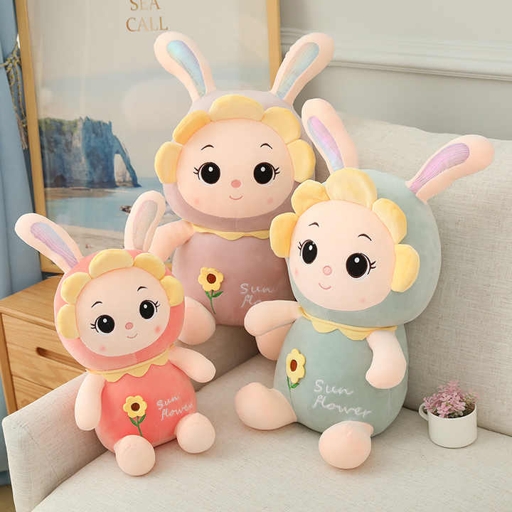Comfortable Rabbit Baby Sleeping Pillow Sunflower Factory Supply Green Pink Purple Soft Touch Cute Baby Pillow 