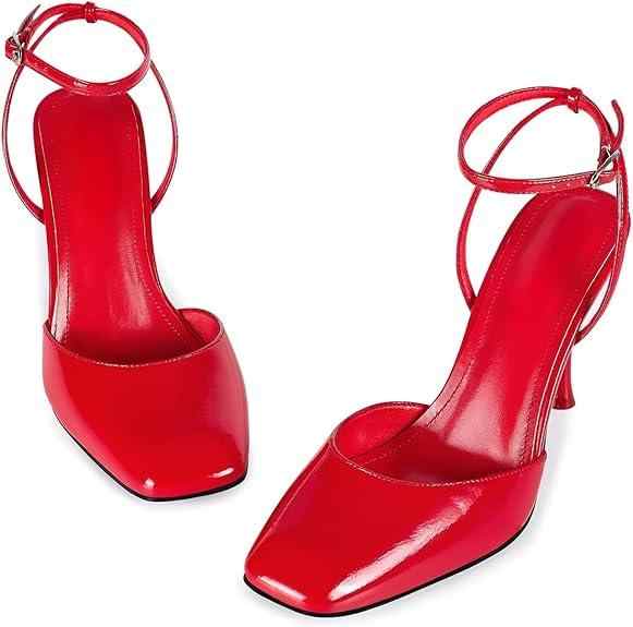 Women's patent leather high heel ankle strap pumps with custom logo design