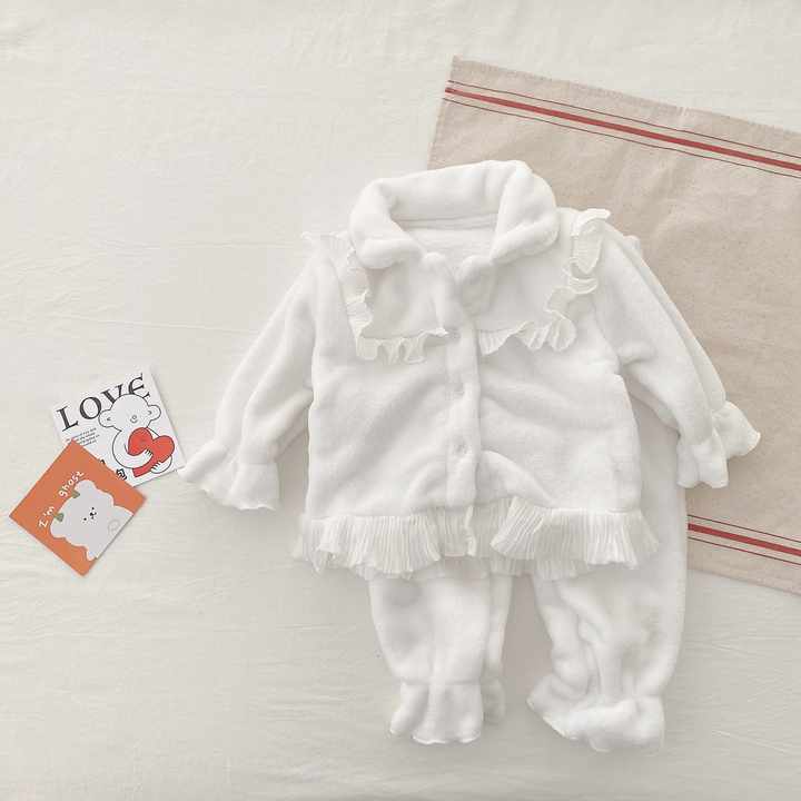Plain long-sleeved winter pajamas set
