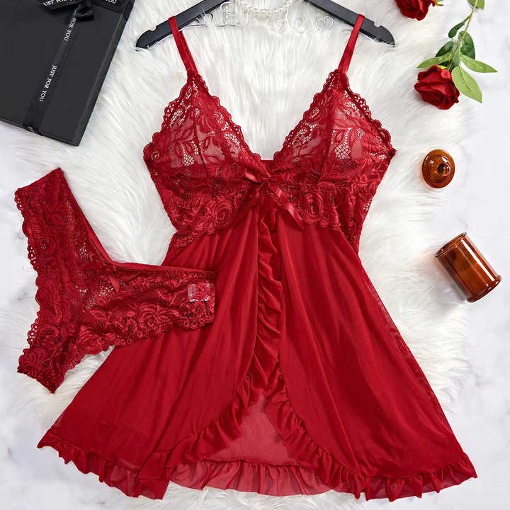 Sexy Red Transparent Lingerie Women's Underwear Lace 