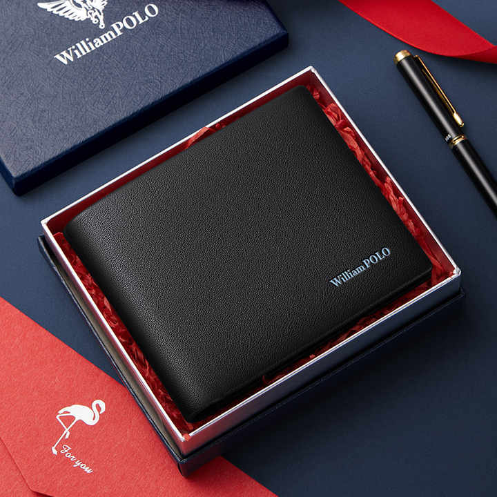 Top Grain Black Leather Small Foldable Wallet for 