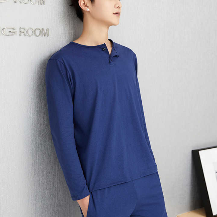 Men's Plus Size Cotton Pajamas Long Sleeve Round Neck 