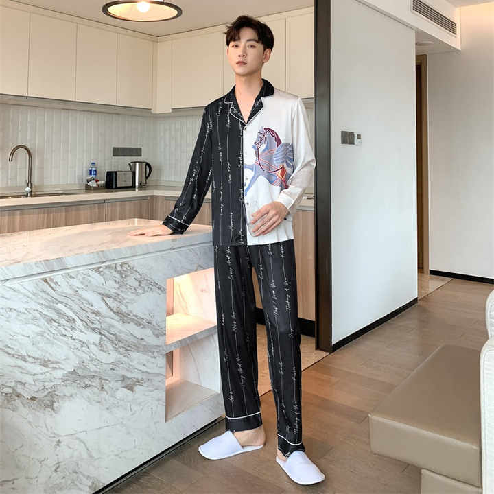 Men's Ice Silk Autumn Pajamas Pajamas 