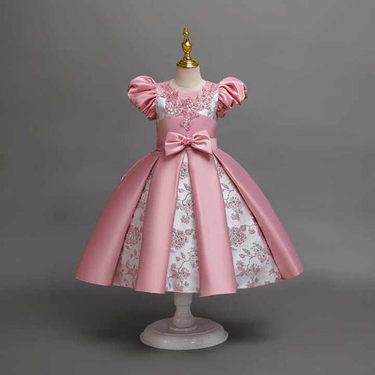 Girls Baby Mesh Puff Sleeves Birthday Party Dress 