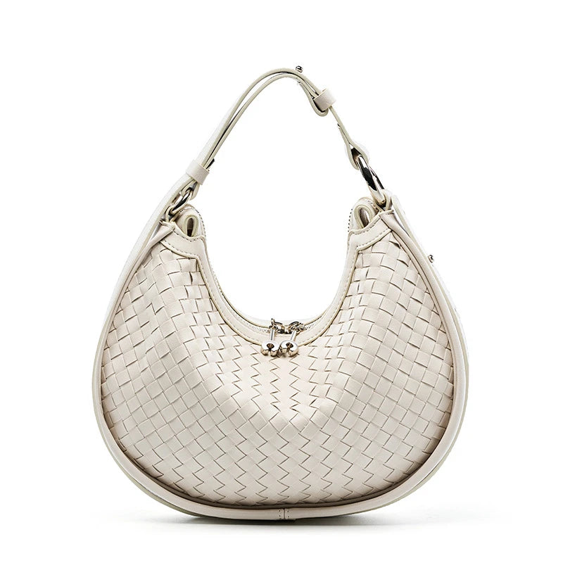 Women's handbags with a woven design made of natural leather 