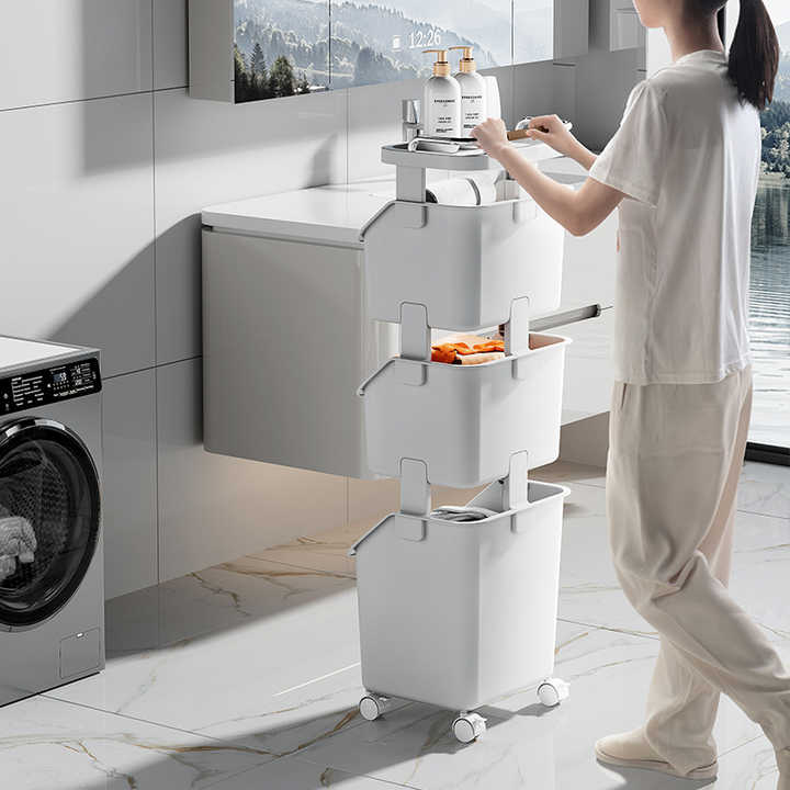 Rmier Large Capacity Plastic Handle Wheels Multi-layer Detachable Multi-layer Removable Home Storage Basket