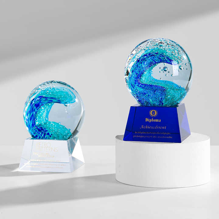 Award Souvenir for Decor for Love Theme Craft Trophies Crystal Glass Wave Ball Trophy 