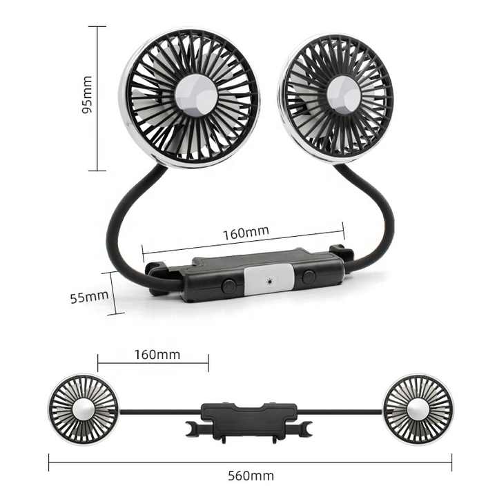 USB Car Fan F310 Dual Heads for New Year Back Seat New 