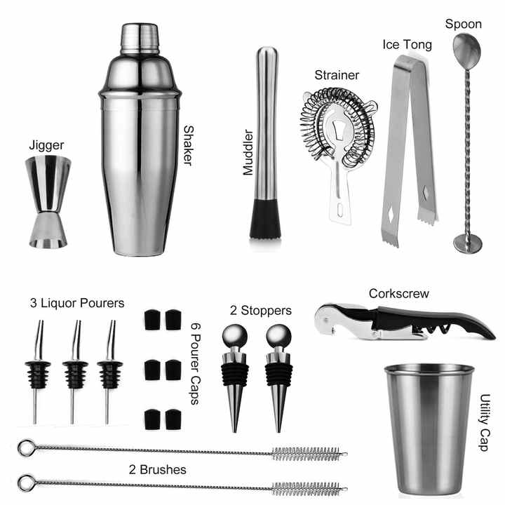 Wuyi Camol Factory Direct Silver Cocktail Shaker Set 