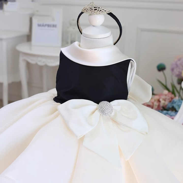 Solid White Bows Sleeveless Kids Evening Dress 