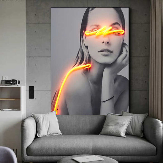 Abstract 3D LED Lighted Home Decor Hotel Wall Art Picture Woman Poster Photos LED Light Painting 