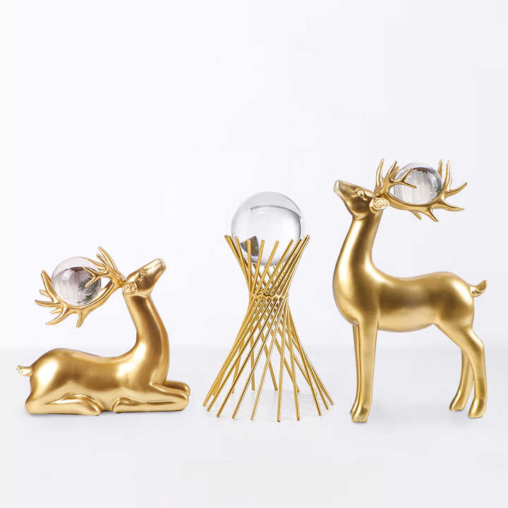 Custom Nordic Modern Luxury Resin Animal Crafts Art Set Golden Deer Statue Home Decor 