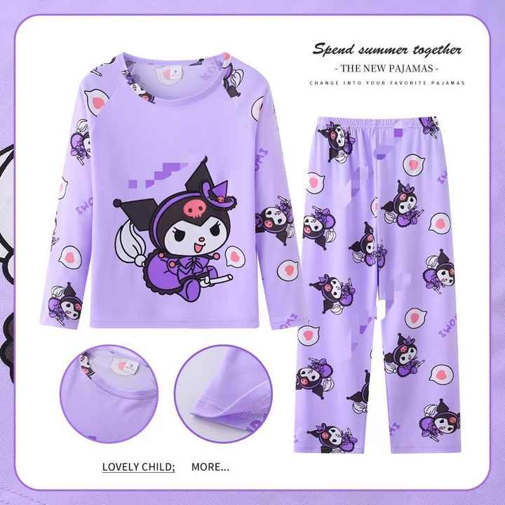Wholesale Cartoon Hello Kt Melody Casual Long Sleeve Spring Autumn Sleepwear Sleepwear Sets for Boys and Girls 