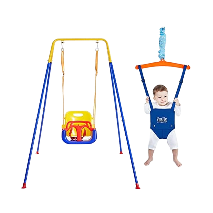 Toddler Swing Set Easy Assembly - FUNLIO 2 1 Heavy Duty Indoor/Outdoor Kids Swing Set 