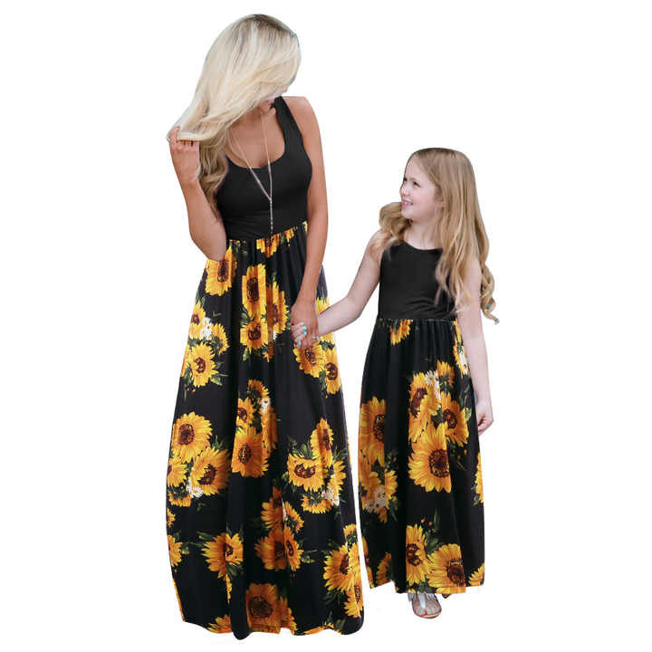 Mother and Daughter Matching Outfits, Patchwork Vest Dress, Tie Dye Summer Dress with Pockets 