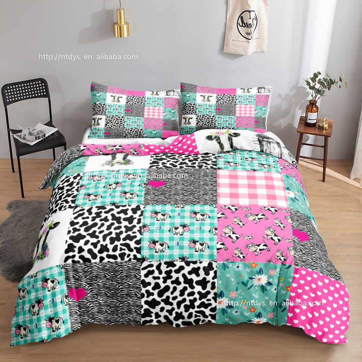 غطاء لحاف برسوم كرتونية ثلاثية الأبعاد, 3 قطع . 3D Cartoon Duvet Cover Set, 3 Pieces, Boys Girls, Pink