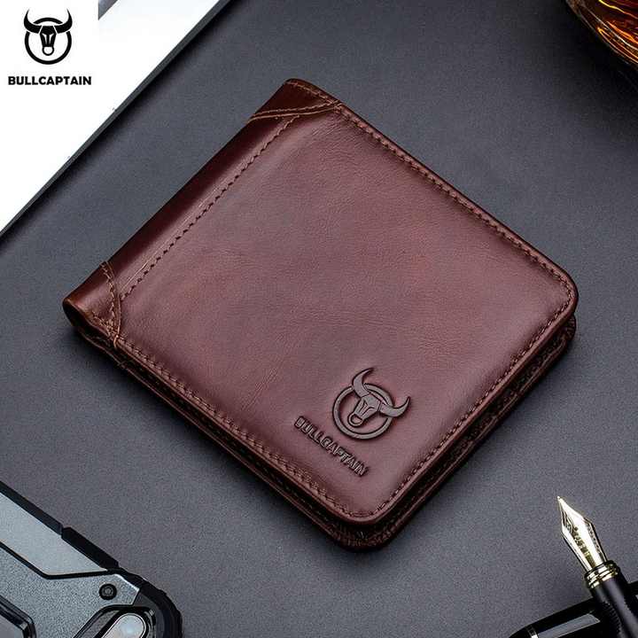 BULLCAPTAIN محافظ جلد الرجال محفظة . BULLCAPTAIN Men's Leather Wallets RFID Chip Business