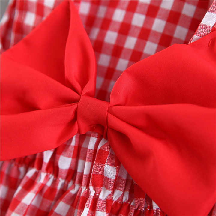 Baby Girl Dress Print Plaid Bow Summer 