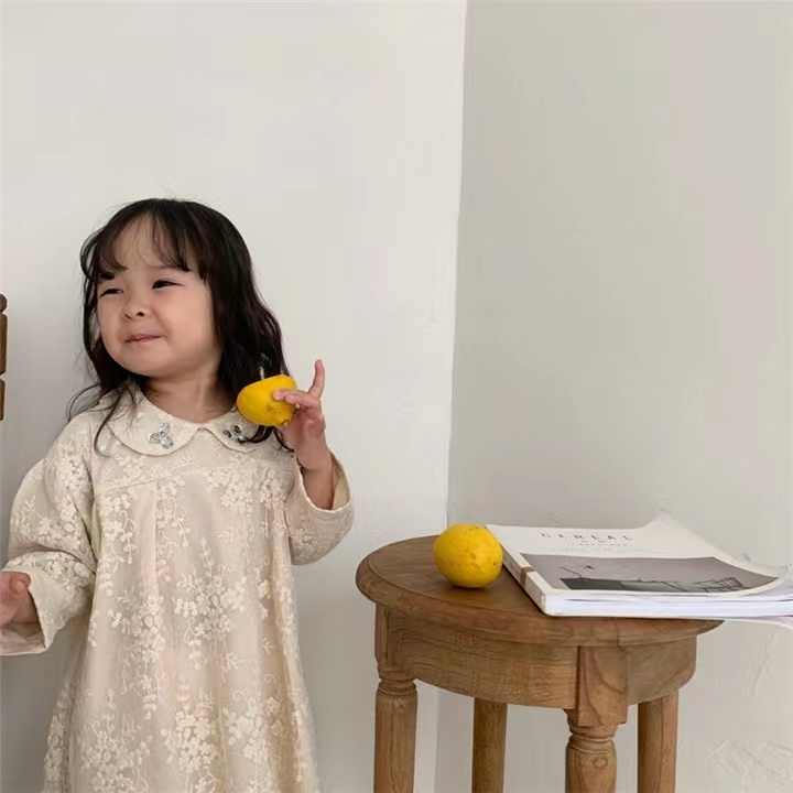 Girls' Dresses Autumn Kids Lapel Lace 