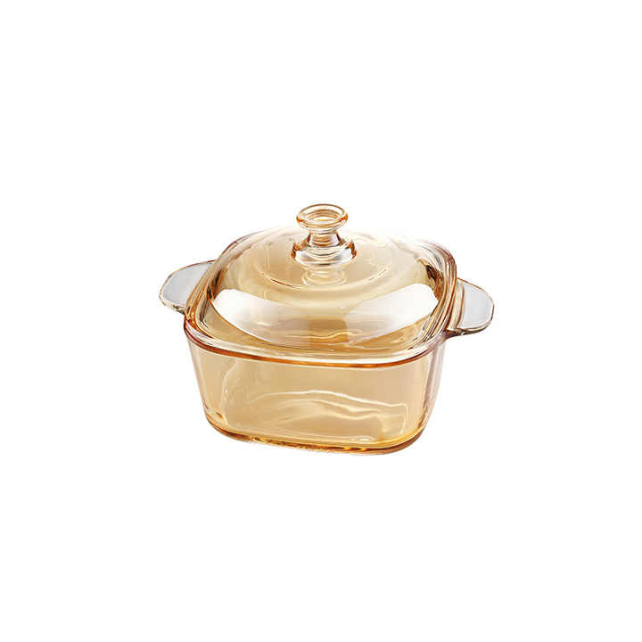 High-end food bowl, thick double-eared salad bowl, amber glass bowl, kitchen utensils, glass bowl with lid 