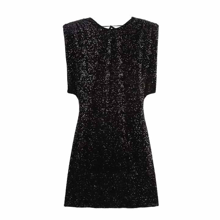 Short velvet dress decorated with sequins