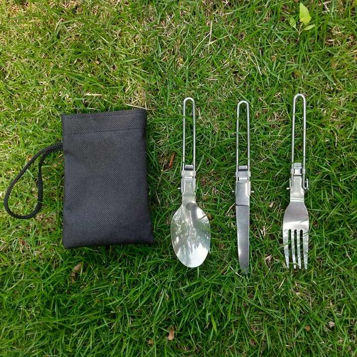 Picnic Camping Spoons and Forks Set, EDC, Foldable, Travel, Camping Utensils 