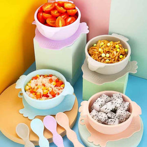 Wholesale Supplies Dinnerware Baby Products BPA Free Soft Suction Spoon Silicone Plate Baby Bowl Waterproof Baby Bibs 