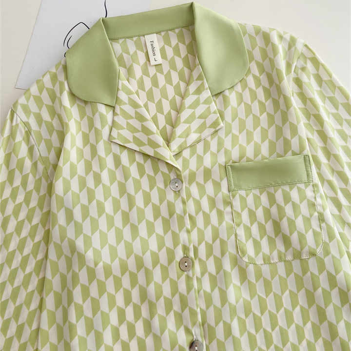 Long Sleeve Long Pants Night Suit Home Wearطقم ملابس نوم نسائية فاخرة من الساتان