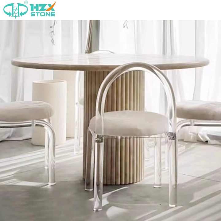 able Kitchen &amp; Restaurant Furniture Home Use Marble Travertine Top طاولة طعام مستديرة من الحجر الطبيعي