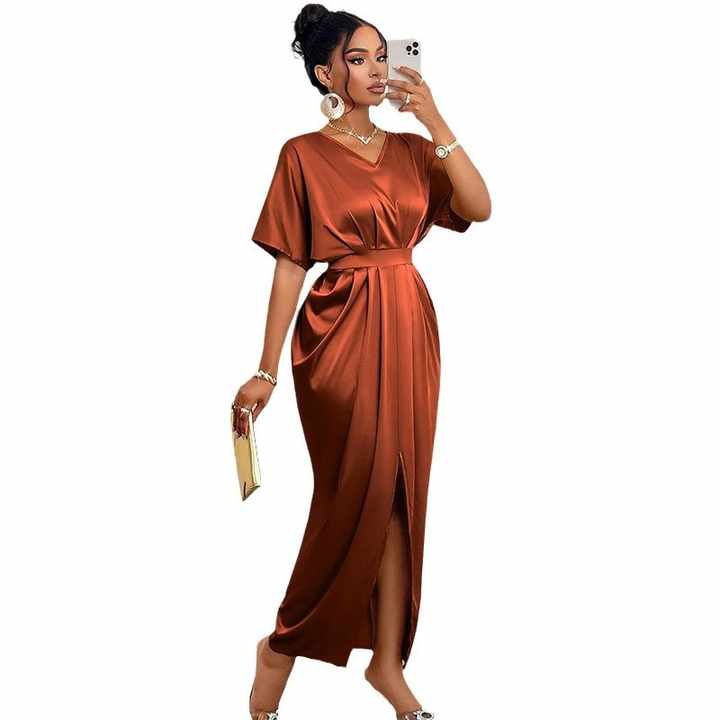 Nightclub V-neck Short Sleeve High-waisted Women's Dress 