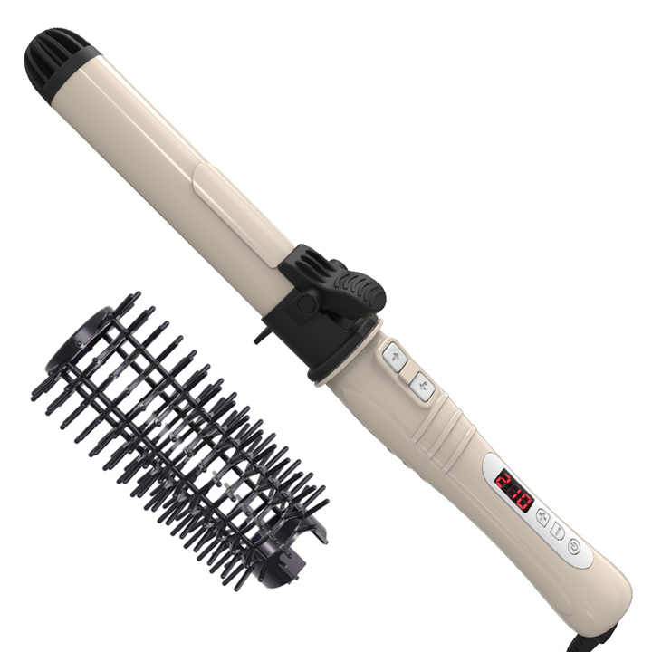 مكواة شعر بجهد مزدوج مع فرشاة شعر قابلة . Dual Voltage Hair Straightener with