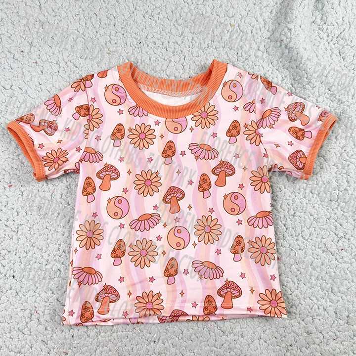 أطقم ملابس بناتي طفلة صيفي رسمية  DH ODM Cute Bamboo Mushroom Print Summer