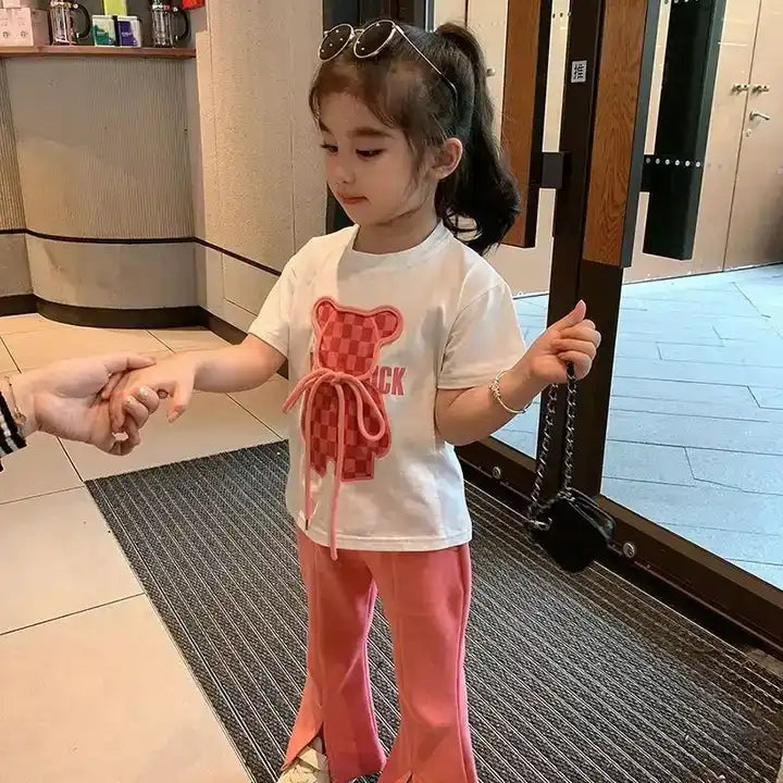 جديد أنيق صيفي للأطفال طقم ملابس للفتيات تي-تي-تي-تي-تي-وبنطلون مطبوع New Stylish Summer Kids Girls Clothing Set T-shirt and Printed Pants