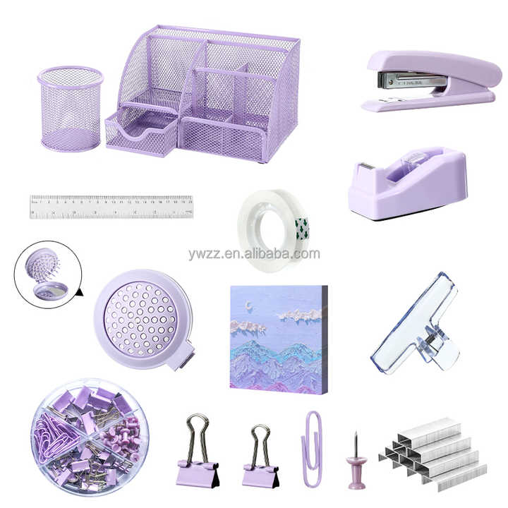 Purple Pink Green Metal Desk-Accessory Set 