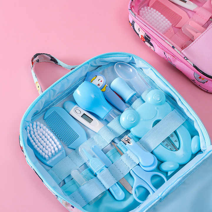 Newborn Baby Care Kit Set with Nasal Aspirator, Nail Clipper, Thermometer, 13 Pieces Daily Care Cleaning 