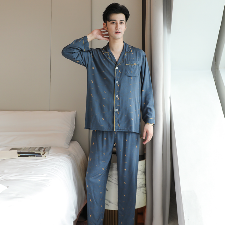 New Men's Cotton Pajamas Long Sleeve 